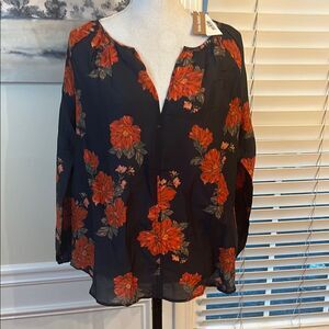 NWT Roller Rabbit Black and Red Floral Blouse